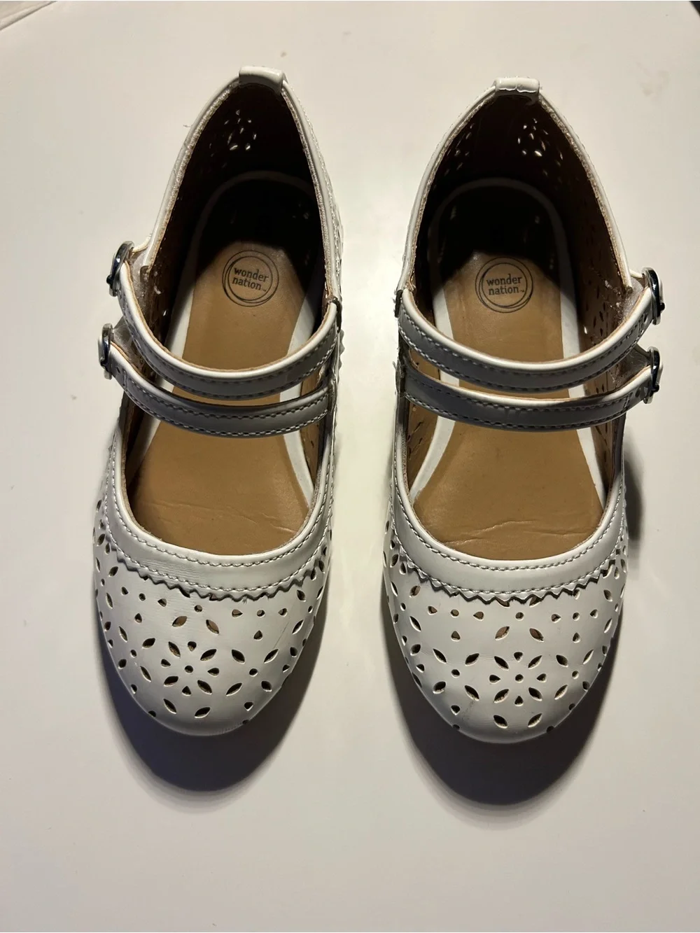 wonder nation White Girls' Double Strap Perforated Mary Jane Shoes